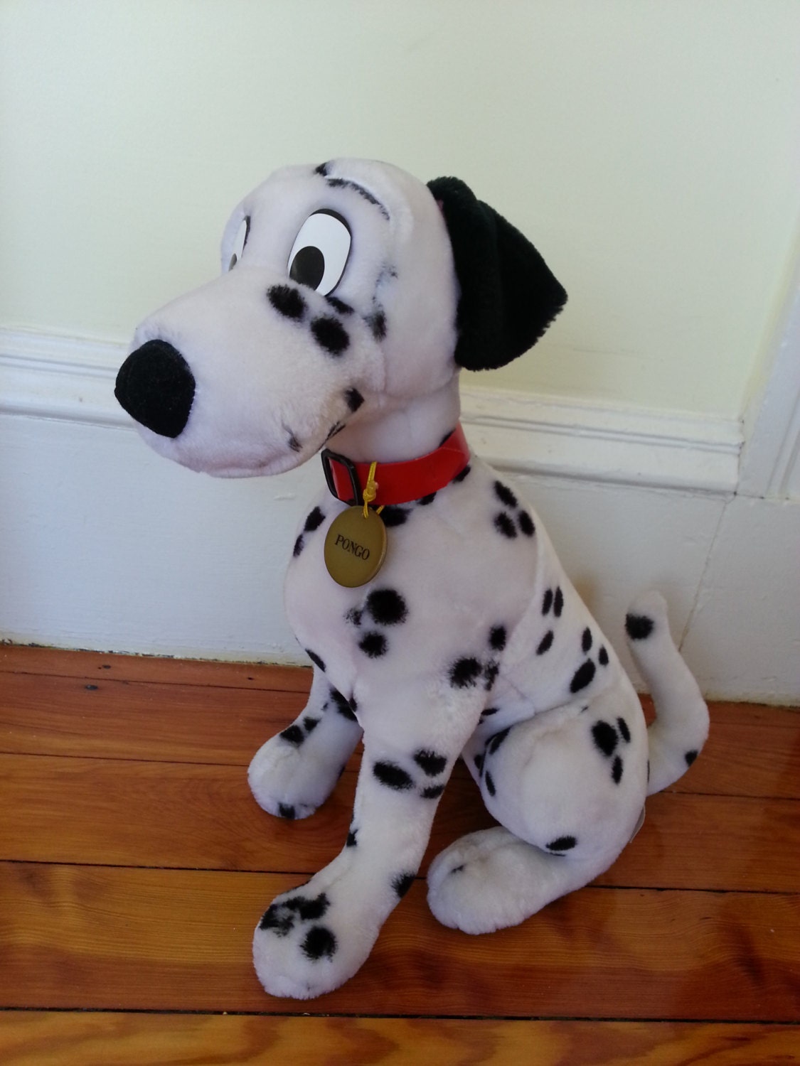 Vintage Stuffed Pongo 101 Dalmatians Dog Disney White Black Red Collar Disney World 1980s