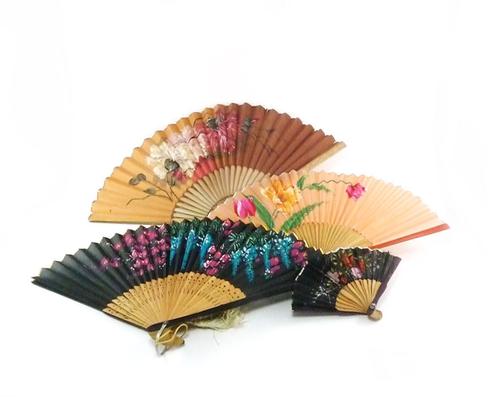 Vintage folding hand fans from Japan, instant collection