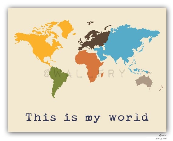 Kids wall art. World map print, childrens wall art. Kid playroom art. Retro Map art for children, nursery art 12x16 nursery print by WallFry