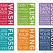 Kids bathroom decor. Bathroom art, bathroom prints, Bathroom rules, brush your teeth. Wash floss brush flush. 4-11x14 prints by WallFry