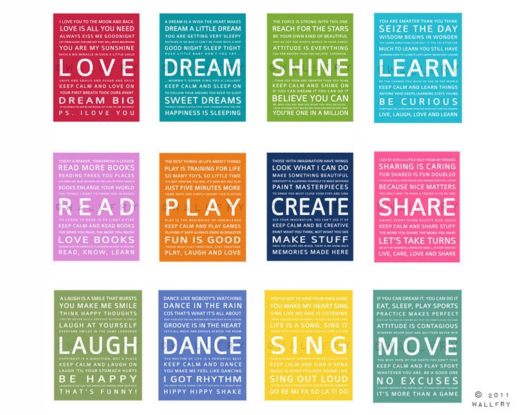 Any 5 16x20 Typography art prints baby nursery art prints. Kids Wall Art. Inspiration quote prints. Kids art by Wallfry