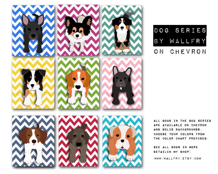 Dog art for kids. Art for children wall art. Baby nursery artwork. Any 4 11x14 Dog prints. Cute dog pictures. Nursery decor by WallFry