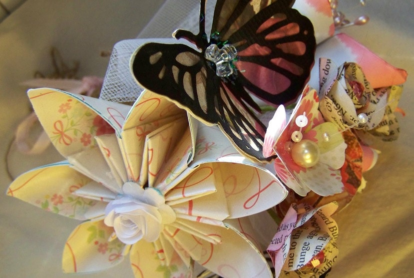 Origami Peach Blossom Butterfly Bouquet Shabby Chic Design