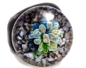 Glass Cabochon Bead, Large Speckled Grey, Organic Earthy Design