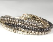 Shimmering Silver Multi Strand Bracelet  Silver Pyrite and Crystal Wrap Bracelet