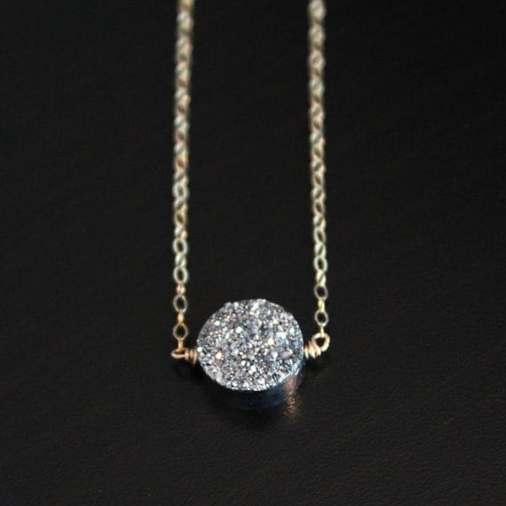 Silver Druzy Stone Necklace - Circle