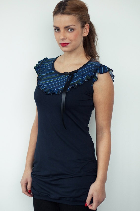 dark blue jersey longshirt - satin bow
