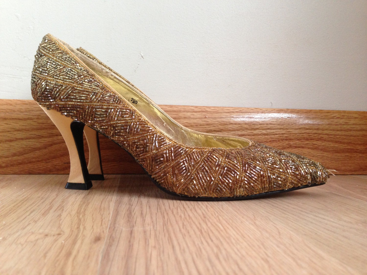 Golden Girl Beaded Heels - Gold Beaded Pumps - Size 7.5