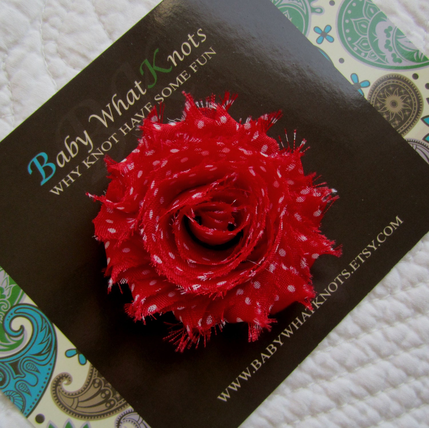 Red Flower Hair Clip, Baby Red Polkadot Shabby Chic Hair Clip, Chiffon Flower