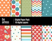 Valentine's Digital Paper Pack - 10 happy hearts papers / 12x12 inches or 8x11 inches(A4) - VP0007