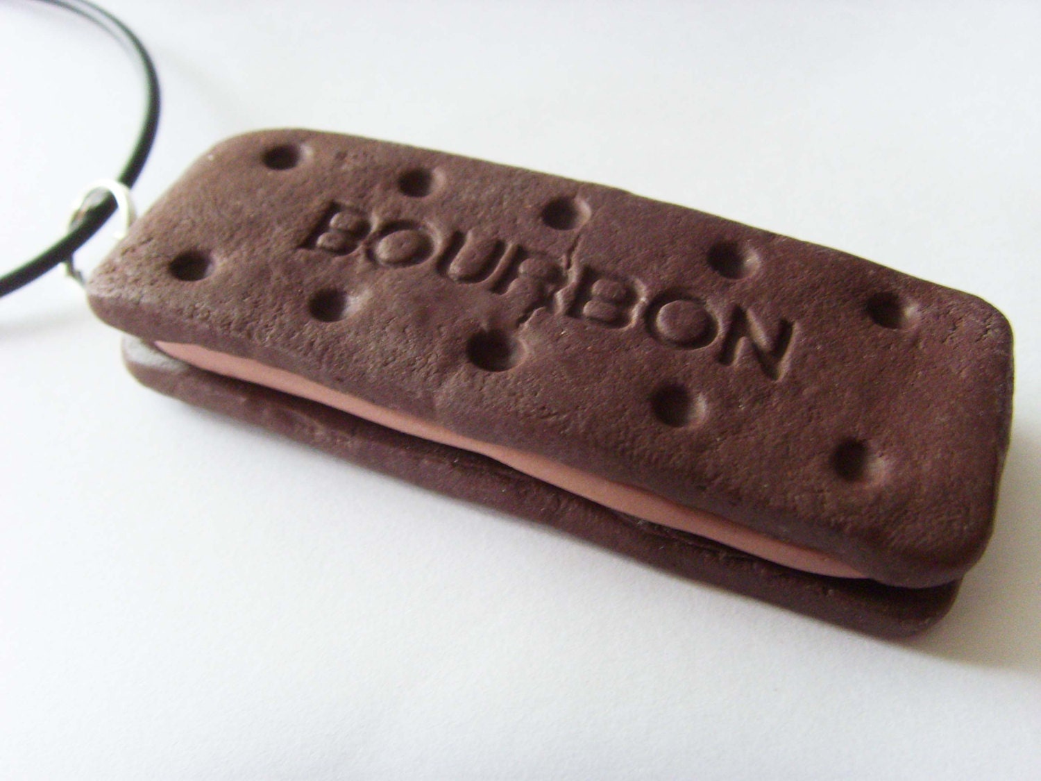 Chocolate Bourbon Biscuit Necklace - Black Rubber Chord