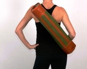 SALE- FREE SHIPPING- Swank Retro Yoga Mat Bag in Green and Tan