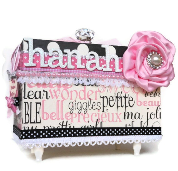 Jewelry Box Pink Black White Room Decor Personalized