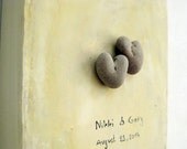 Original Personalized Engagement Gift - Canvas Ready to Hang -  genuine Heart shaped Beach stones rocks