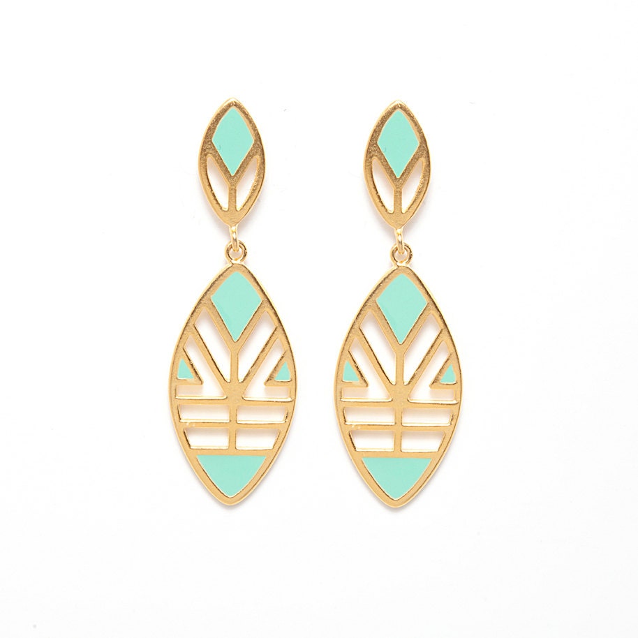 Cabeza Earrings in Gold/Mint