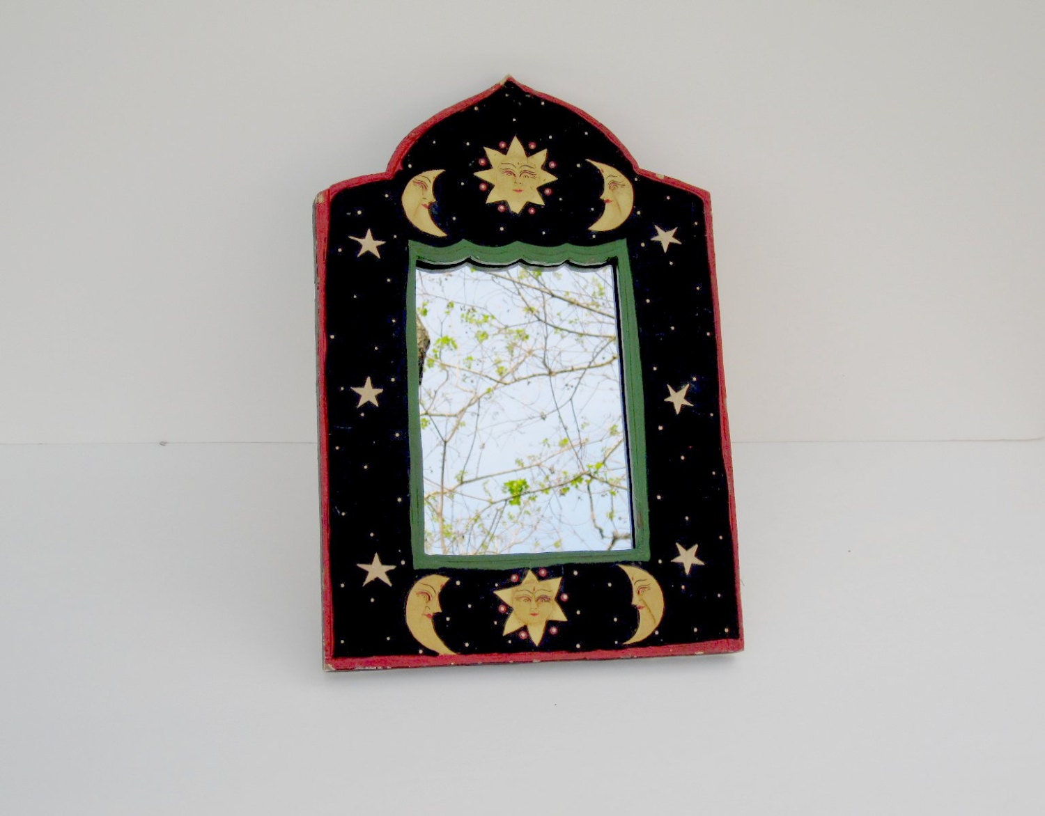 Black Wall Mirror - Sun Moon and Stars Celestial Mirror