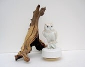 Vintage White Owl Music Box - Musical Woodland Owl Sculpture - Plays Born Free