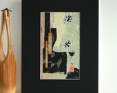 Three Bees Matted Print 11x14 Japanese Paper Collage Painting Lynn Gobble