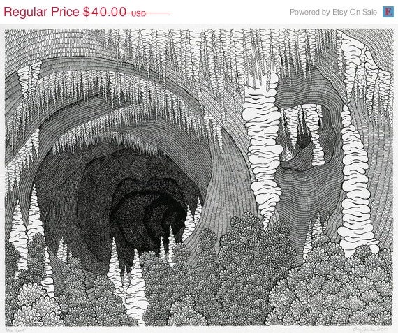 SUMMER FUN SALE Cave Screenprint -Black and White