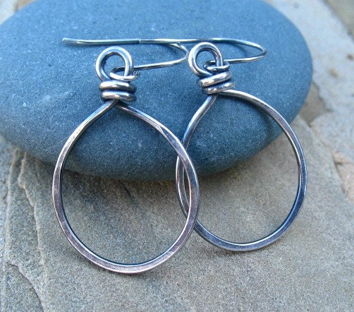 Sterling Silver Hoop Earrings Oxidized Oval Hoops