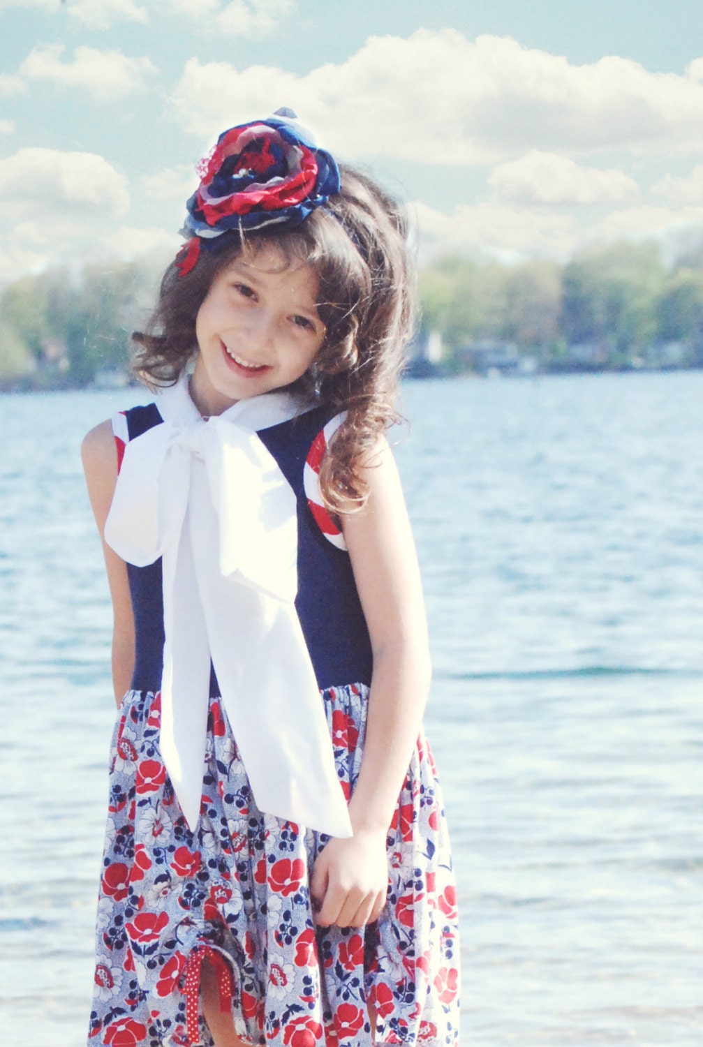 Girls Airmail dress with large bow READY TO SHIP