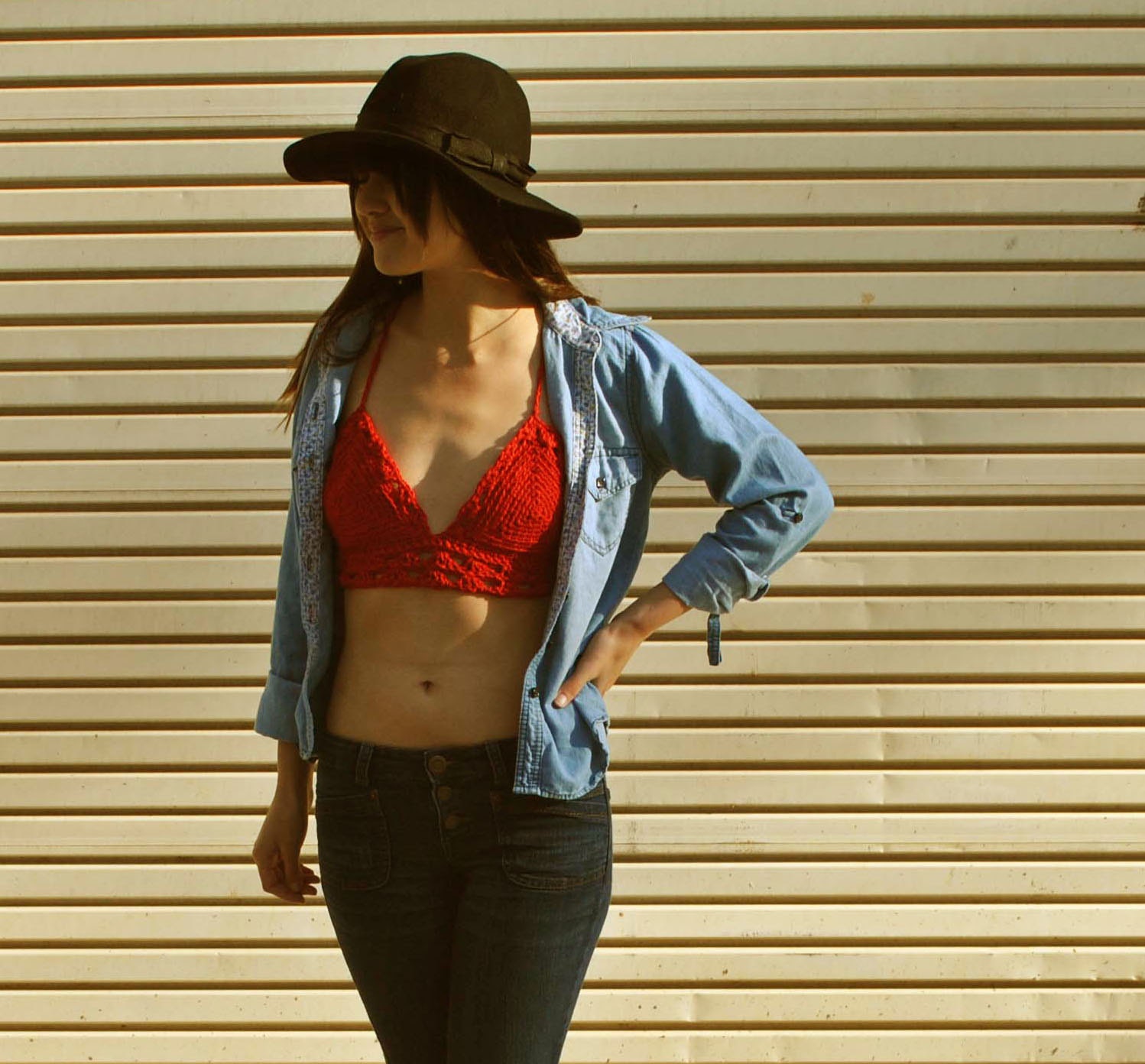 Red Lace Crochet Bikini / Festival / Gypsy / Hippie / Yoga Top / Halter