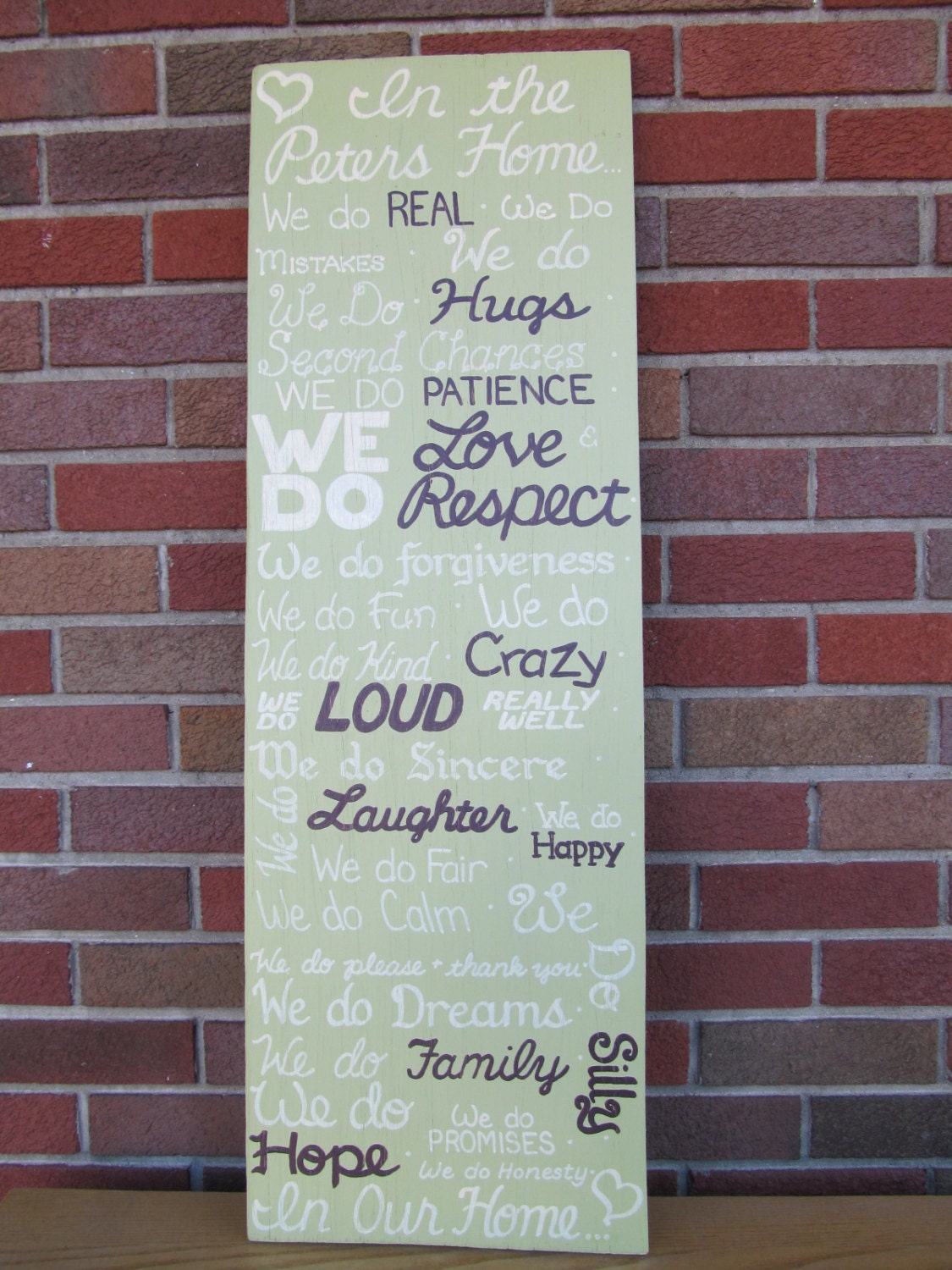 In Our Home SIGN Subway Custom Accent Colors Distressed primitive family Rules Handmade Hand-painted Wooden 12x36 WHAGN Made to Order