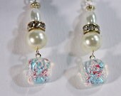 Dichroic Clear Glass and Pearl Earrings