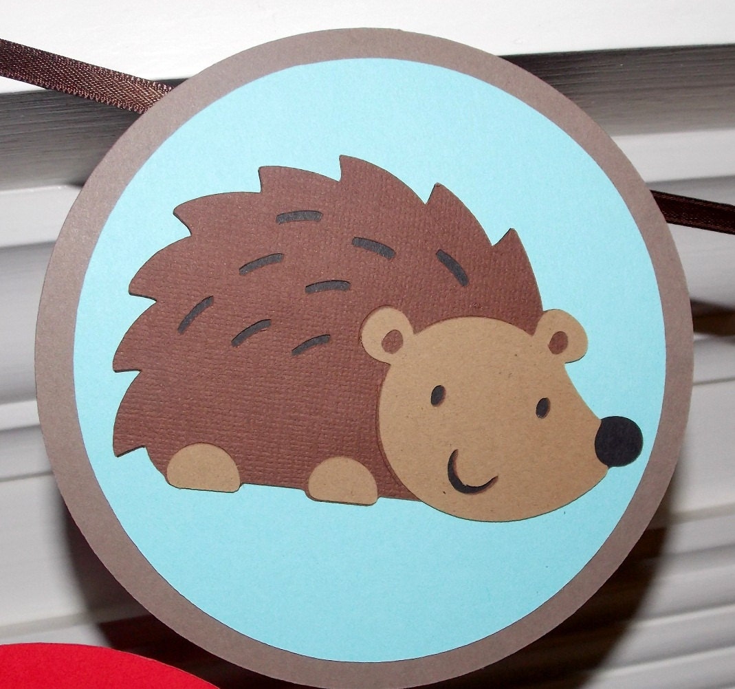 Forest Friends Woodlands Wildlife Happy Birthday Banner ... hedgehog fox porcupine ... blue brown red forest green yellow ... MADE TO ORDER Il_570xn
