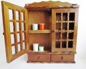 Farmhouse Vintage Display Case Wooden Wall Mount Lattice Doors Shelf Rustic Cabin Shadow Box Decor Cabinet with Drawers
