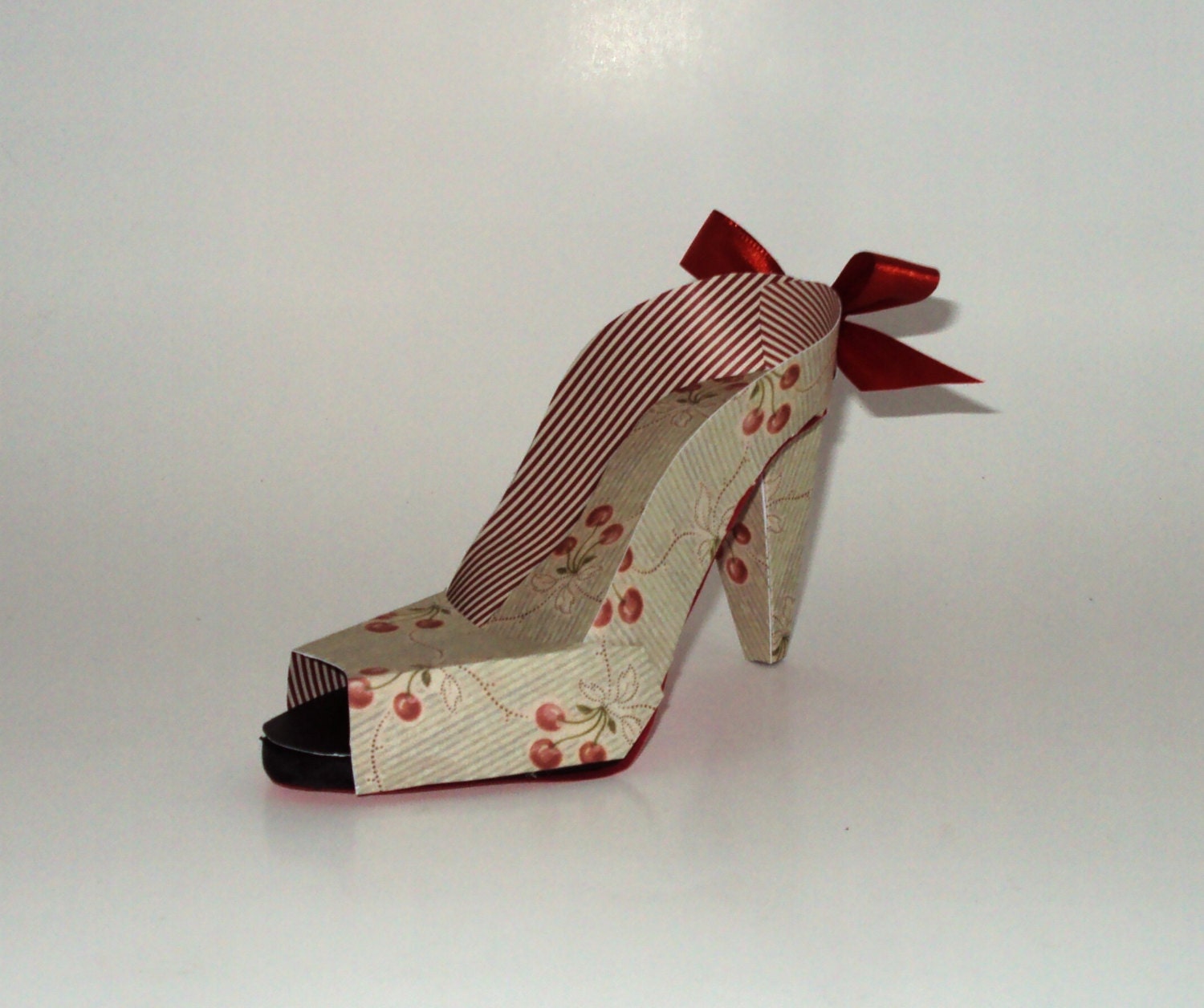 Paper Shoe Art  Vintage Cherries Peep Toe Shoe