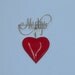 Vintage Kitsch Gold Filled Name PIn Brooch with Huge Clear Red Lucite Heart Dangle- MIDGE