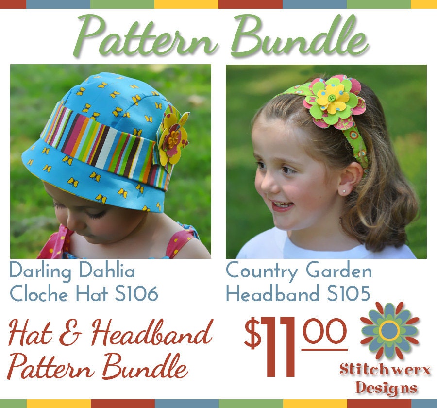 Cloche Hat & Headband PDF Sewing Pattern Bundle S106COMBO/S105- Baby to Adult Sizes
