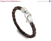 on sale leather bracelet for man and woman Bracelet 925k Sterling Silver Bracelet with 9k Closure Gold for Men and Women