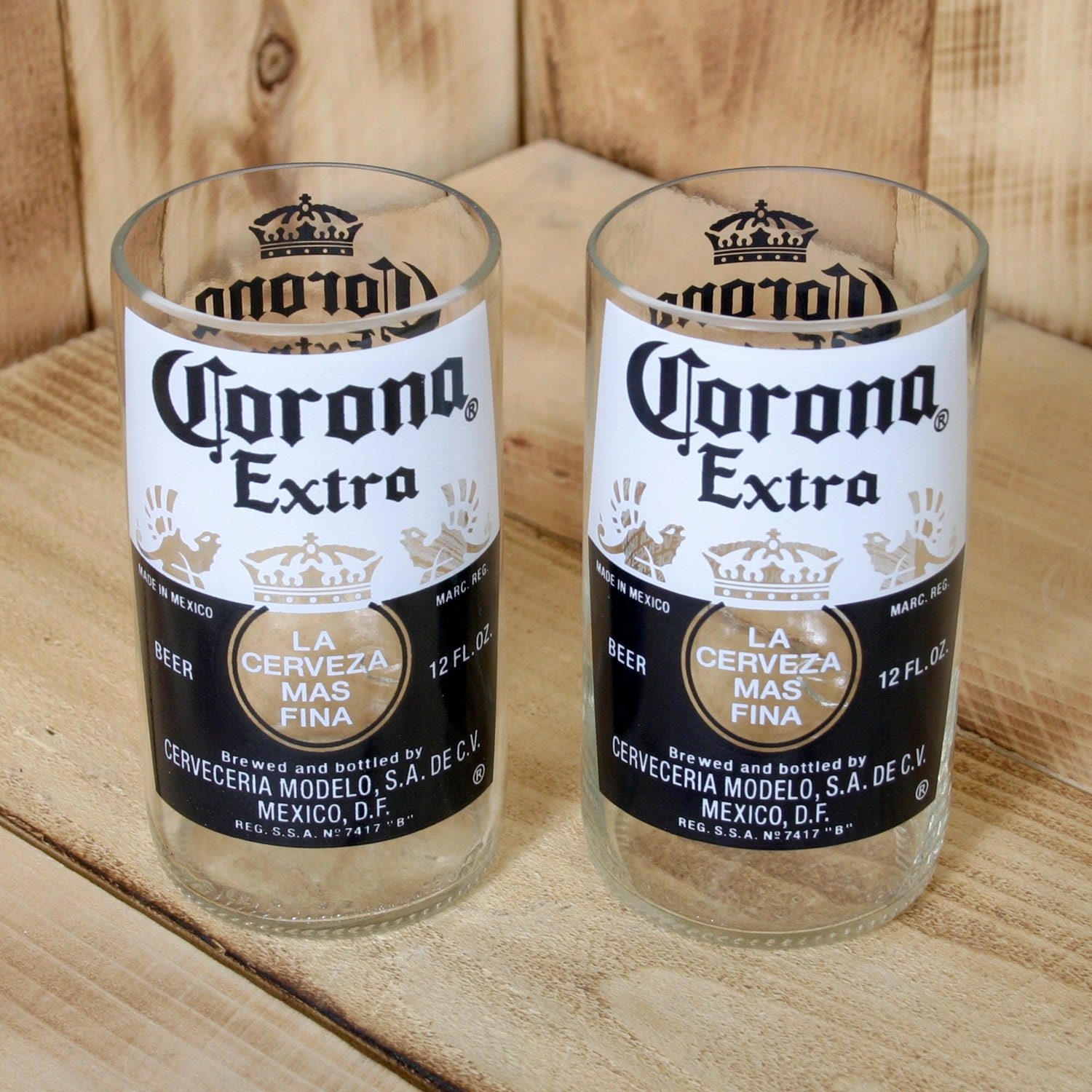 Corona Beer 8 ounce Glasses made from repurposed bottles