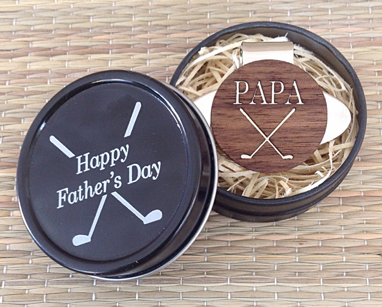 Personalized Father's Day Gift - Wood Golf Ball Marker / Hat Clip - Made from Wood - Father's Day Gift Tin Box Included, Dad Gift