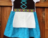 chocoloate brown and blue dirndl with vintage trim (Oktoberfest) with bonus hair accessory