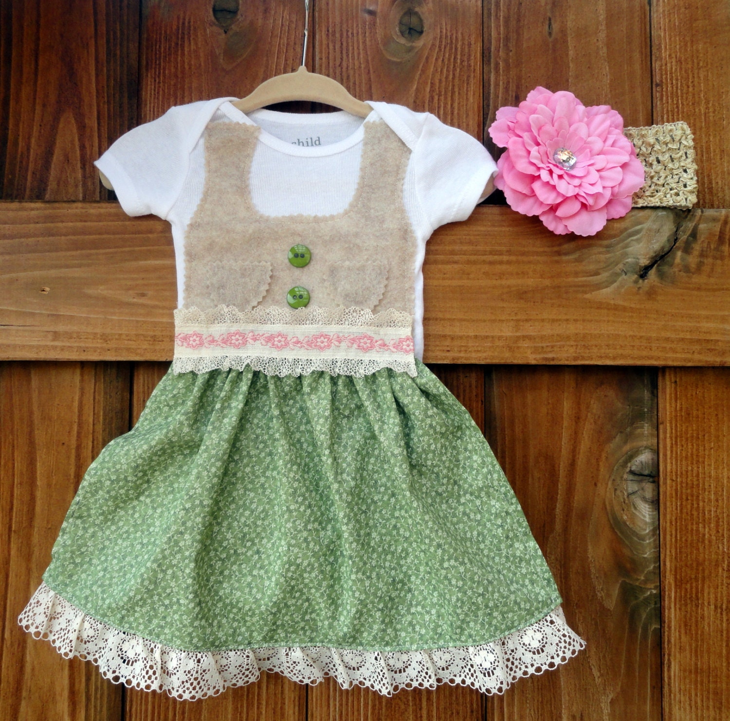 Hansel and Gretel inspired newborn dirndl with vintage trim and coordinating headband