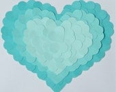 CLOSING SHOP Sale Ombre Turquoise Paper Heart Art - Dark to Light