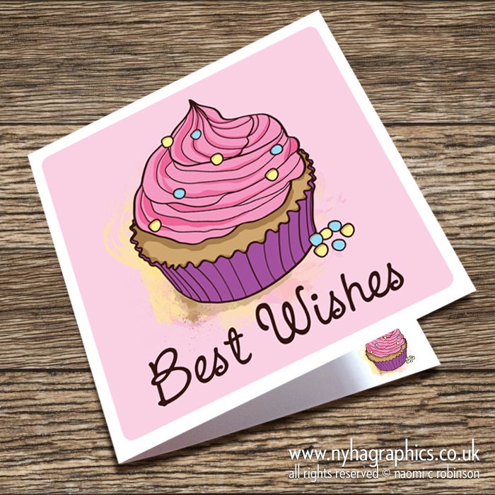 Pink Cupcake Greeting Card - Best Wishes - Blank Card