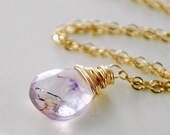 Moss Amethyst Necklace Semiprecious Gemstone Wire Wrapped Gold Jewelry Complimentary Shipping