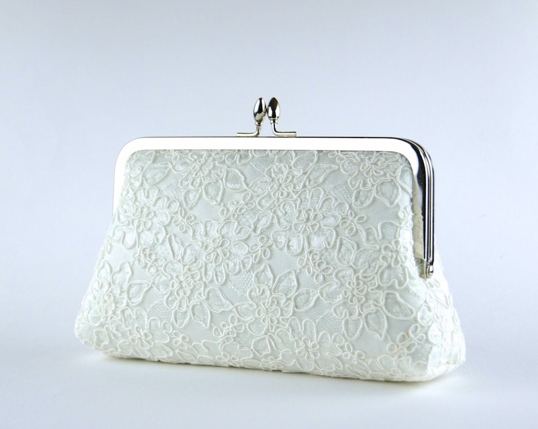 EllenVintage Alencon Lace Silk Clutch in Ivory, Choose your Frame, wedding clutch, wedding bag, bridesmaid clutch, Bridal clutch