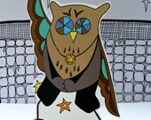 Owl - disco dancing - 1970's - Birthday greeting - pop up  - freestanding - decoration - card