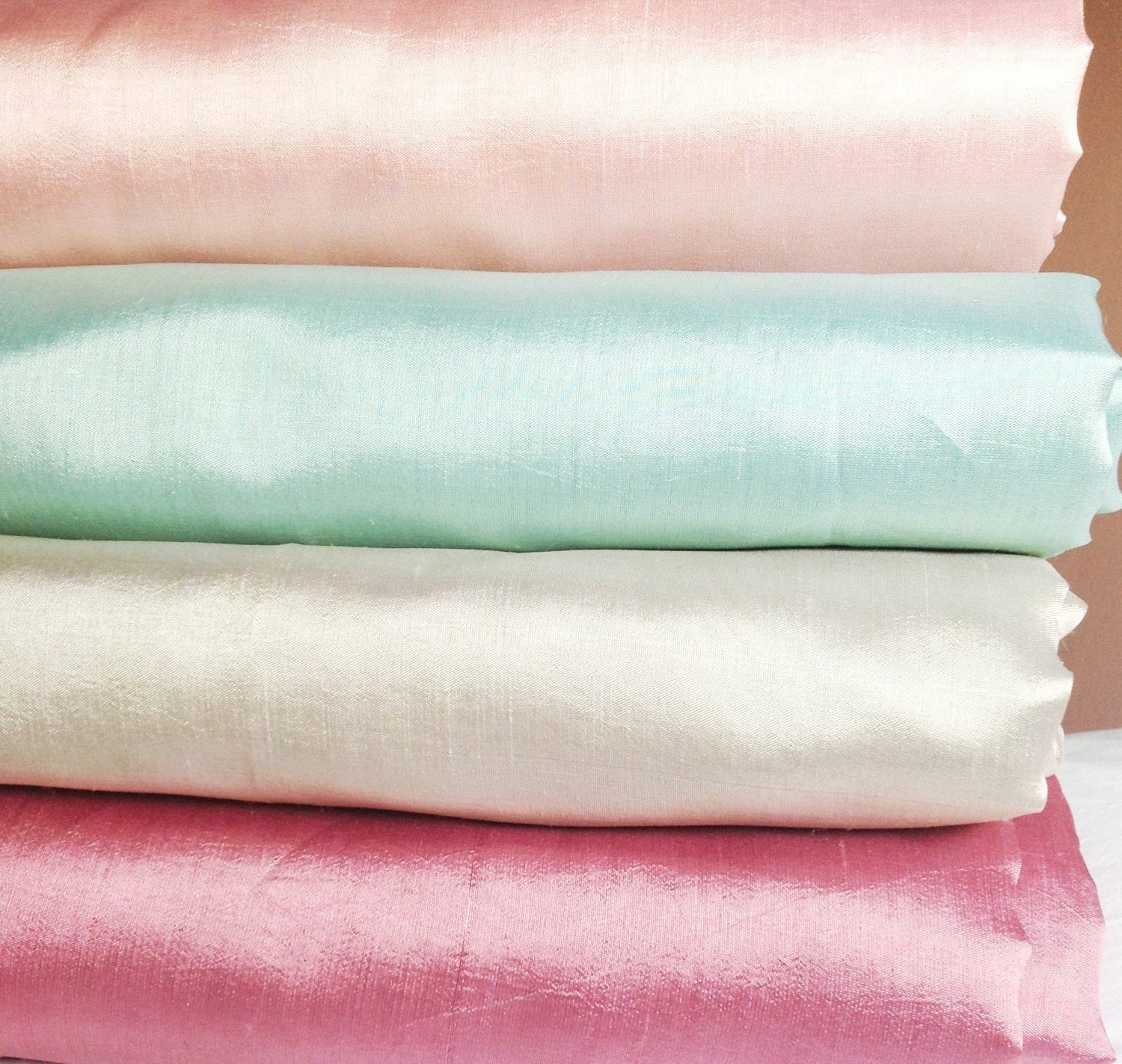 Pure Silk Shantung. Pearly smooth with very fine slubs. a.k.a. Smooth Silk Dupioni. Pick any one color. Yardage. PARIS ESCAPADE palette.