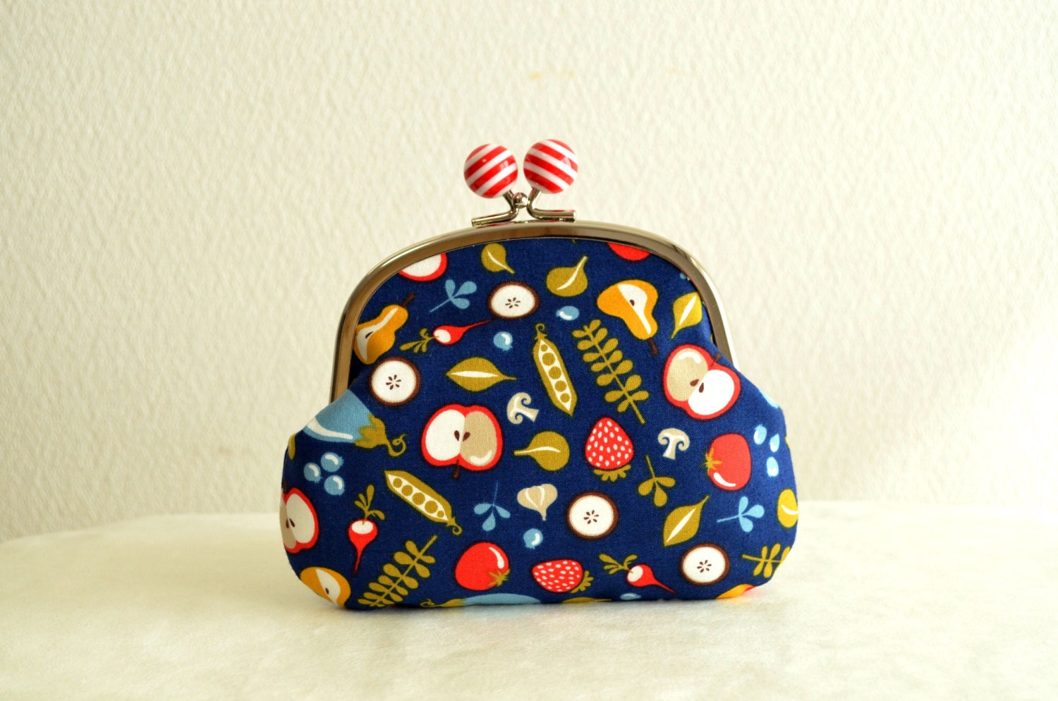 Novelty Clutch purse -Vegetables and Fruits- in Navy blue
