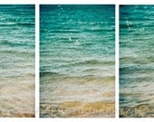Ocean Photograph - Blue Aqua Teal - Water Ocean Photo- Travel - Beach - Coastal Home Decor - Fine Art Photography - Set of 8x12's - Triptych