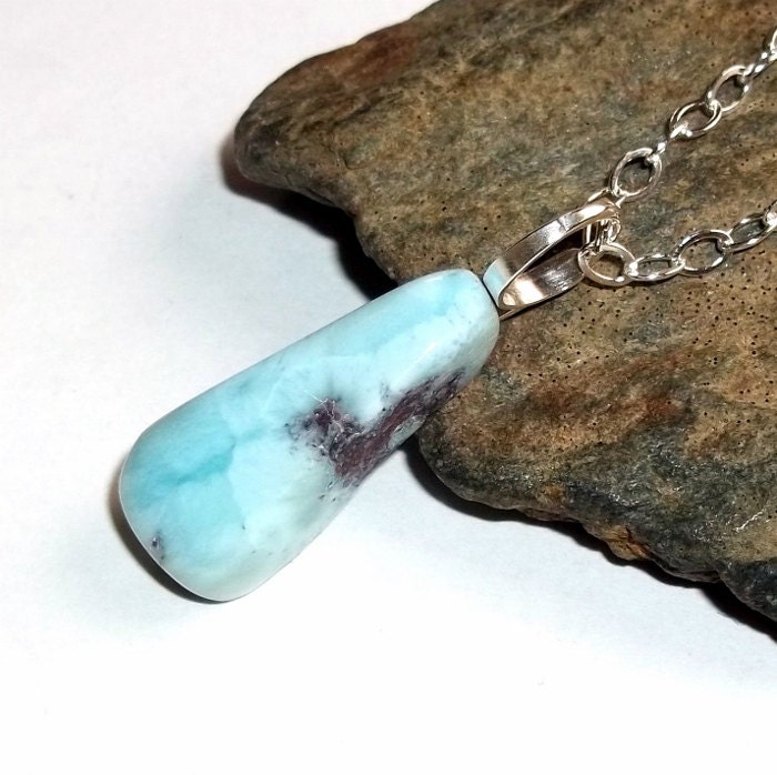 Blue Larimar Moonstone Gemstone Necklace Sterling Silver Energy earthegy