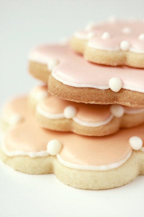 Still Life Food Photography 8 x 12 Print. Cookies, Pastel, Peach, Pink, White, Biscuits, Icing, Aqua, Pastel Blue - PhotographyByAnita