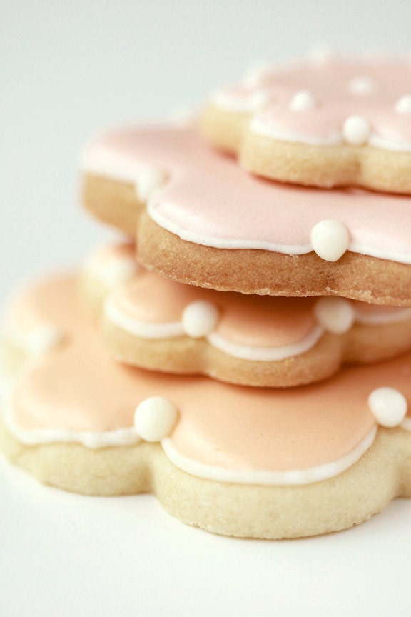 Still Life Food Photography 8 x 12 Print. Cookies, Pastel, Peach, Pink, White, Biscuits, Icing, Aqua, Pastel Blue