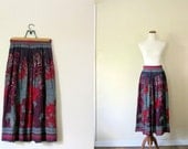 Vintage Skirt / 80's Floral Midi Skirt / Medium Small